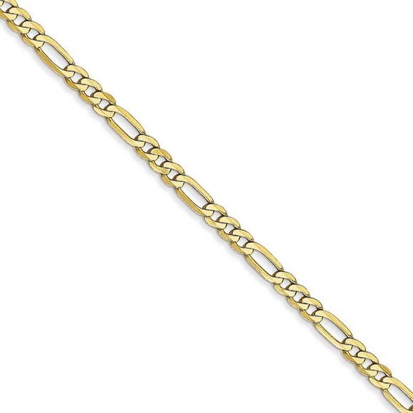 2.75mm 10k Yellow Gold Flat Figaro Chain Necklace, 22 Inch - Picture 1 of 8